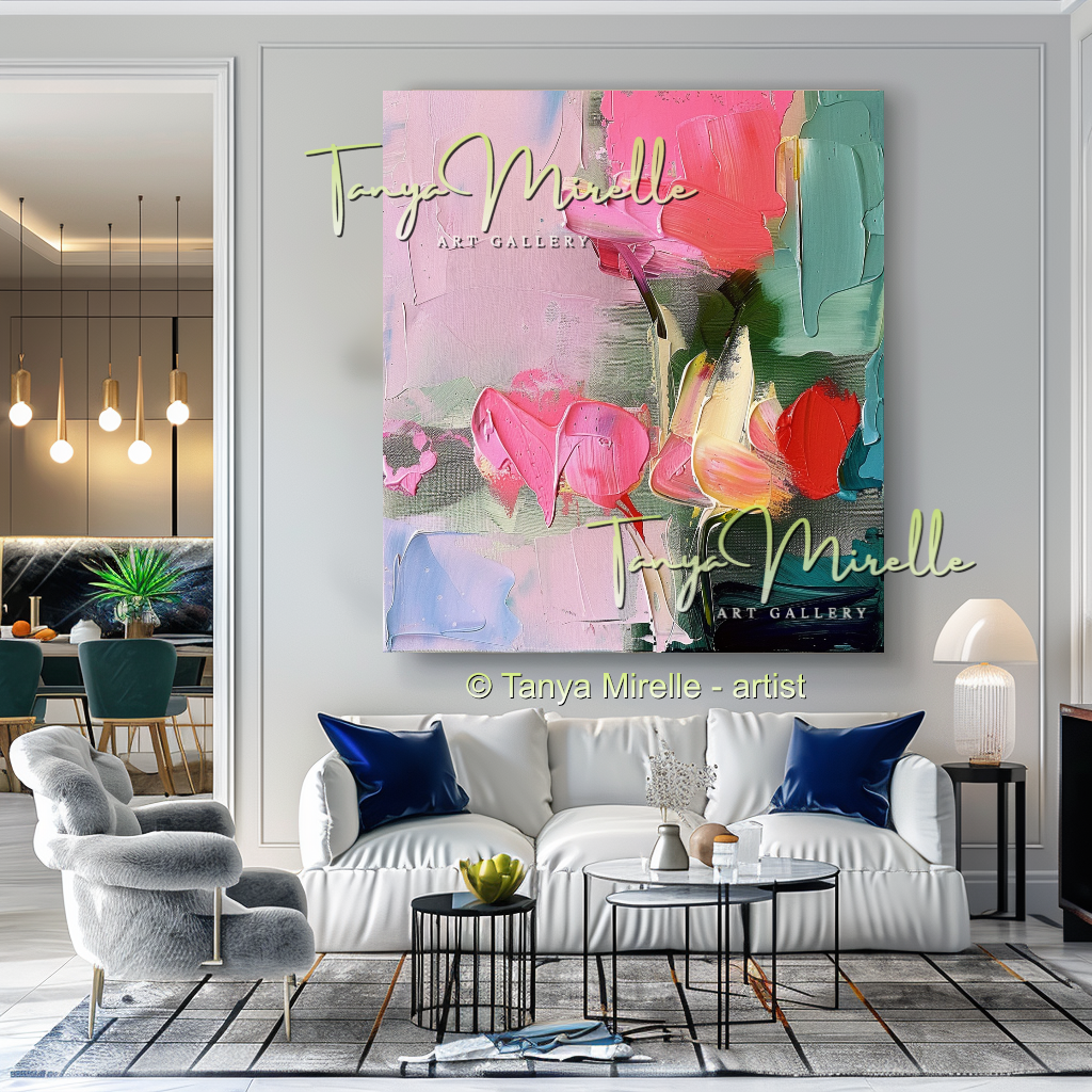 Elegant Abstract Flower Wall Art, Oil Impasto Painting #240