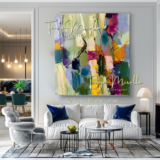 Abstract Impasto Oil Painting, Floral Wall Art Decor #266