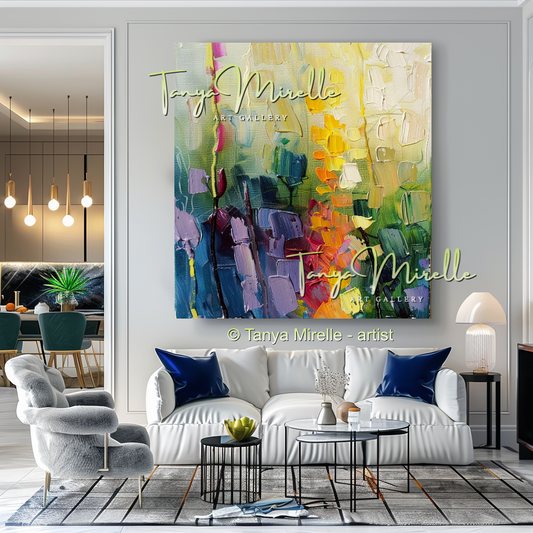 Popcorn Abstract Impasto Oil Painting, Floral Wall Art Decor #265