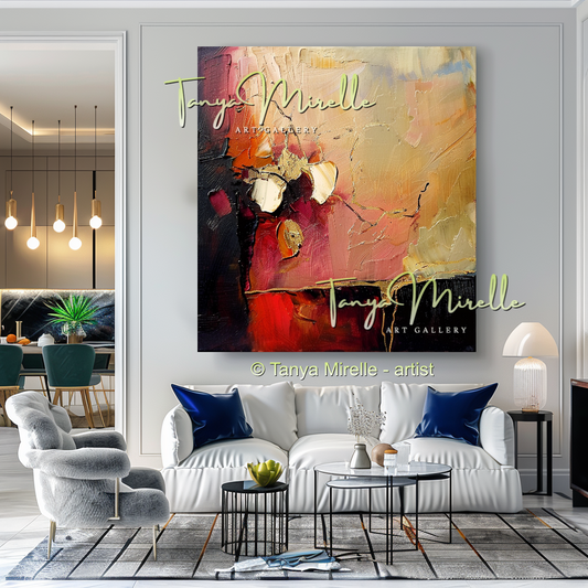 Abstract Canvas Art with Gold and Red Accents #244