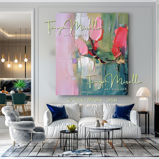 Elegant Abstract Flower Wall Art, Oil Impasto Painting #240