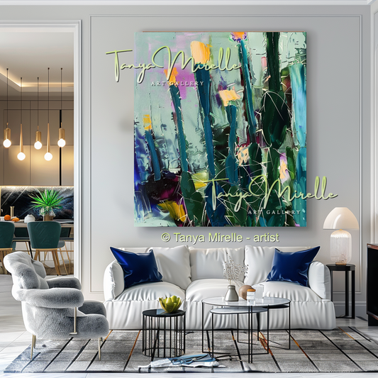 Abstract Cactus Impasto Oil Painting on Canvas #247