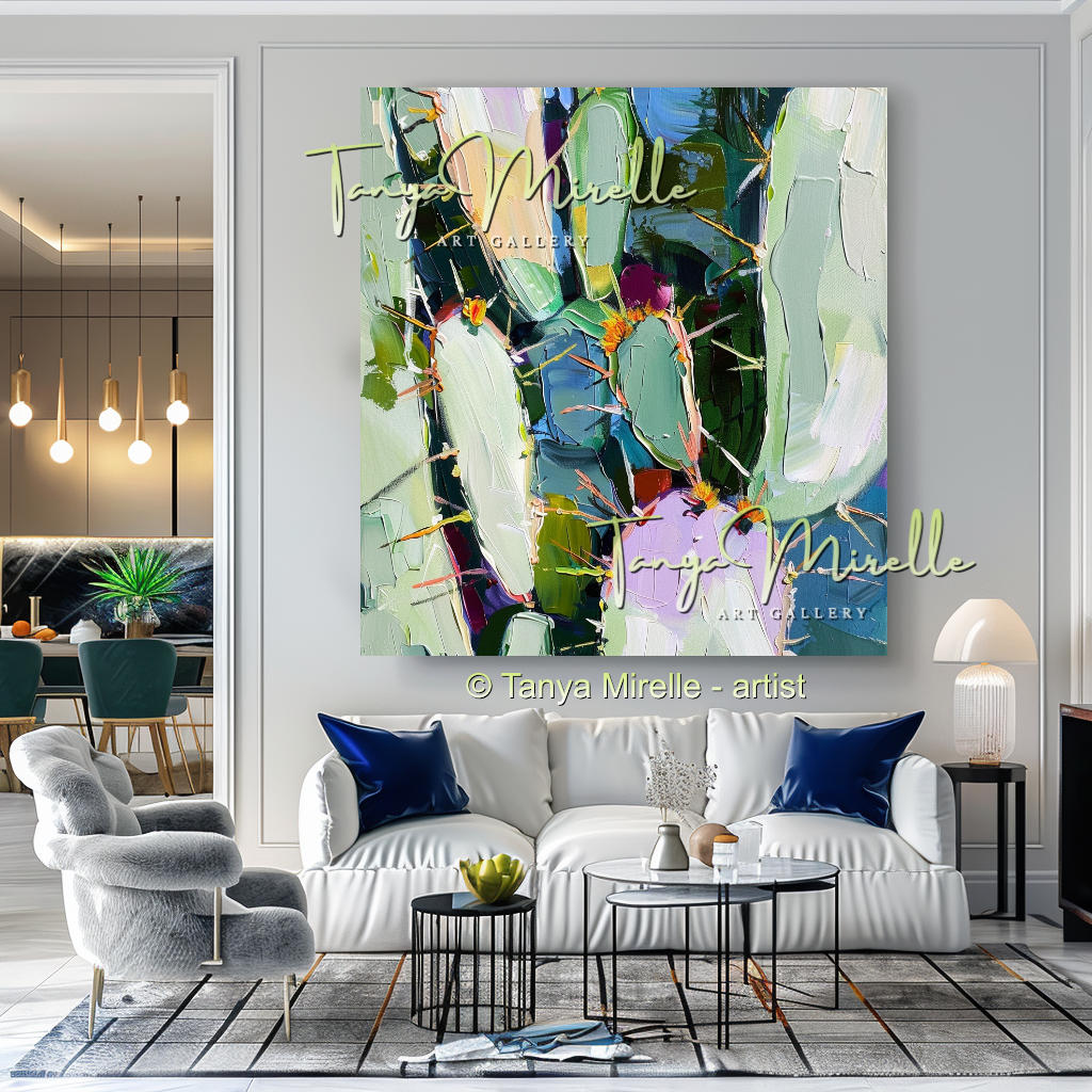 Abstract Cactus Impasto Oil Painting on Canvas #247
