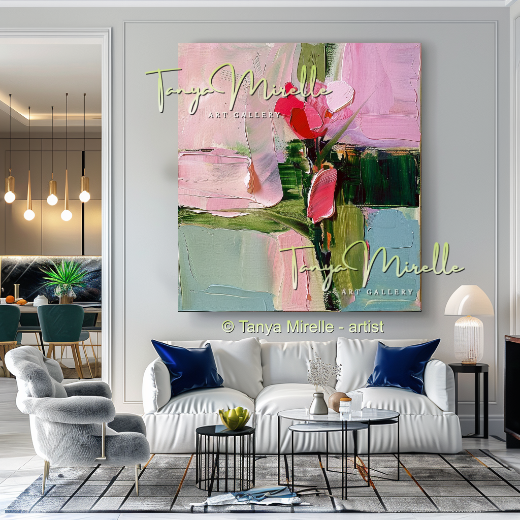 Elegant Abstract Flower Wall Art, Oil Impasto Painting #240