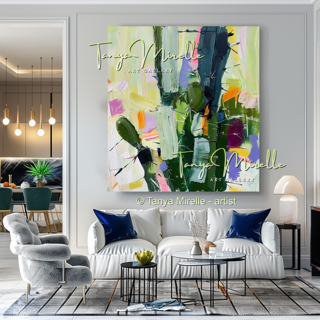 Abstract Cactus Impasto Oil Painting on Canvas #247