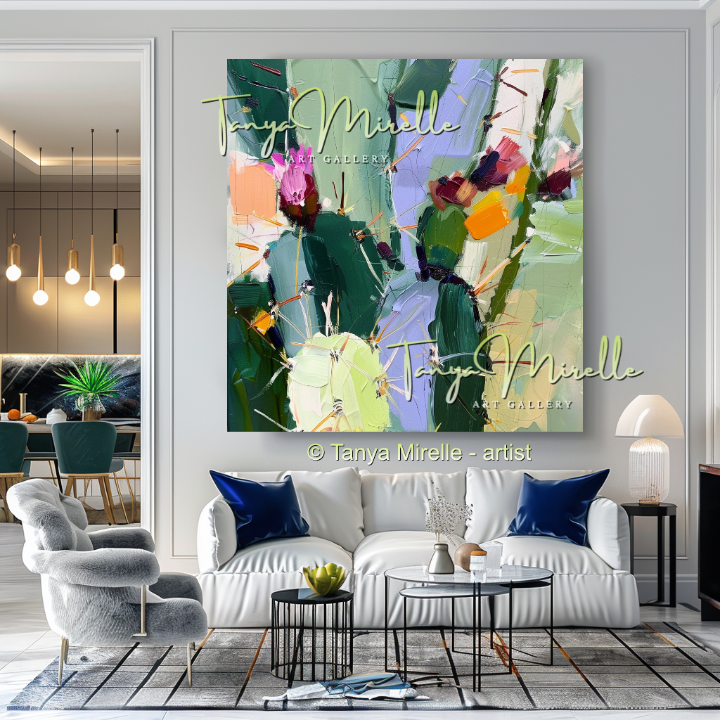 Arizona Cactus Abstract Impasto Oil Painting on Canvas #248