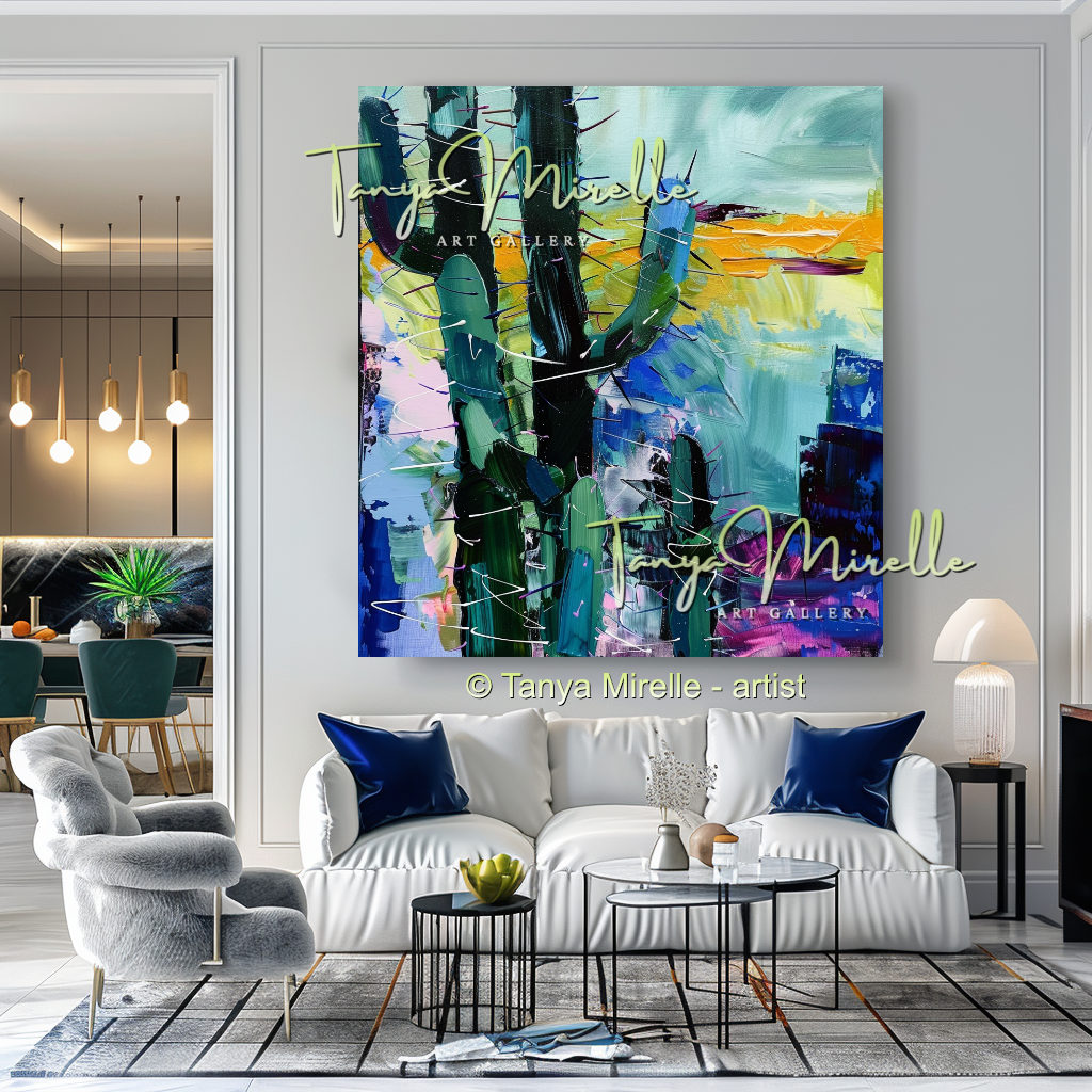 Arizona Cactus Abstract Impasto Oil Painting on Canvas #248