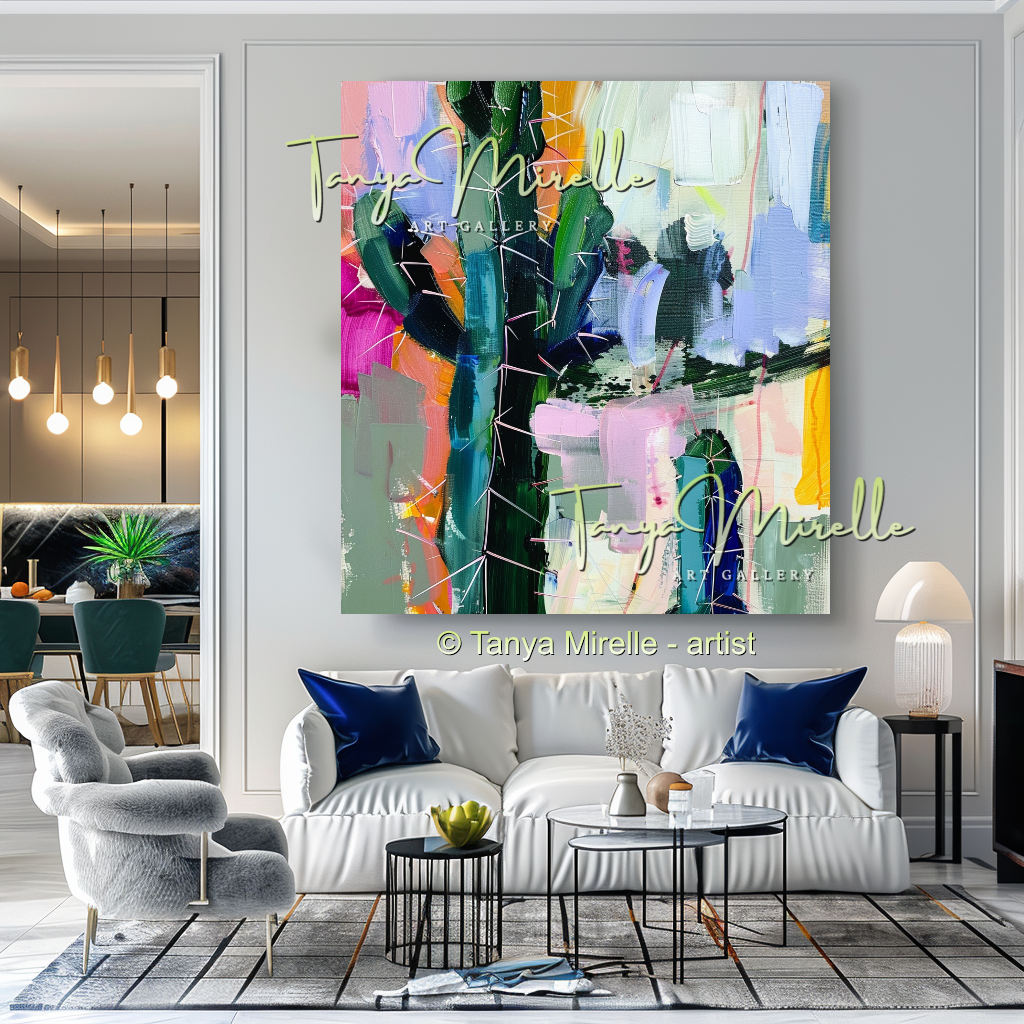 Arizona Cactus Abstract Impasto Oil Painting on Canvas #248
