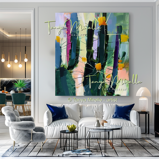 Arizona Cactus Abstract Impasto Oil Painting on Canvas #248