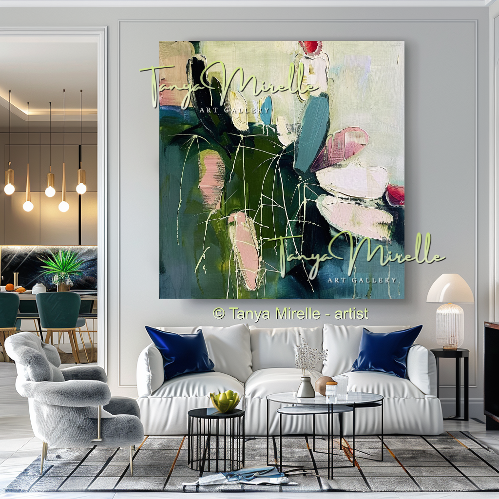 Vivid Green Cactus Abstract Impasto Oil Painting on Canvas #249