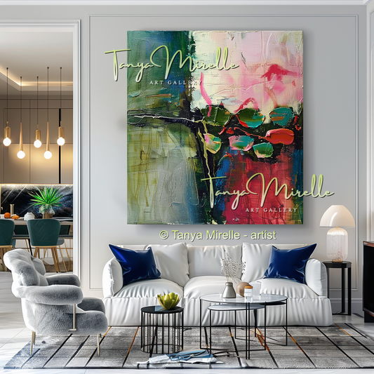 Elegant Abstract Flower Wall Art, Oil Impasto Painting #241