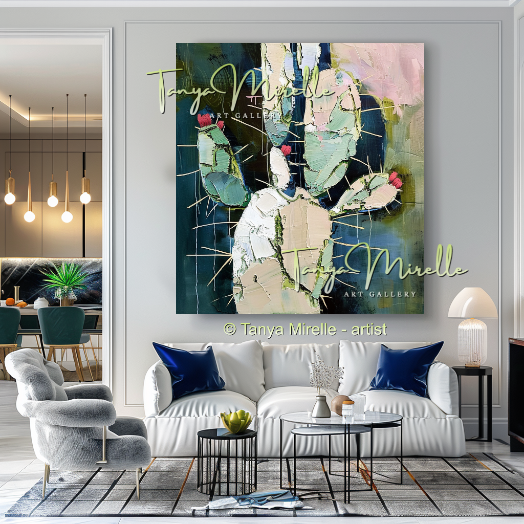 Vivid Green Cactus Abstract Impasto Oil Painting on Canvas #249