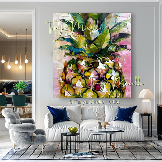 Colorful Exotic Fruit, Abstract Pineapple Textured Art #252