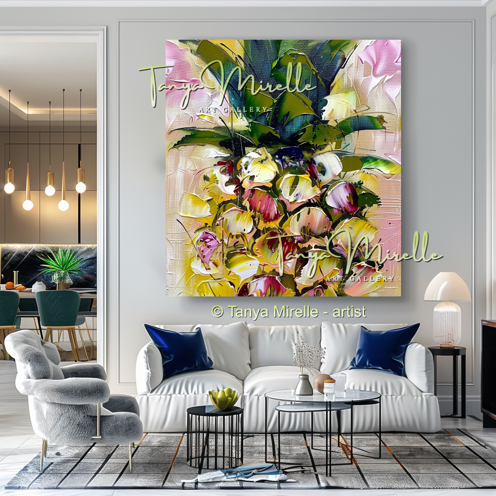 Colorful Exotic Fruit, Abstract Pineapple Textured Art #252