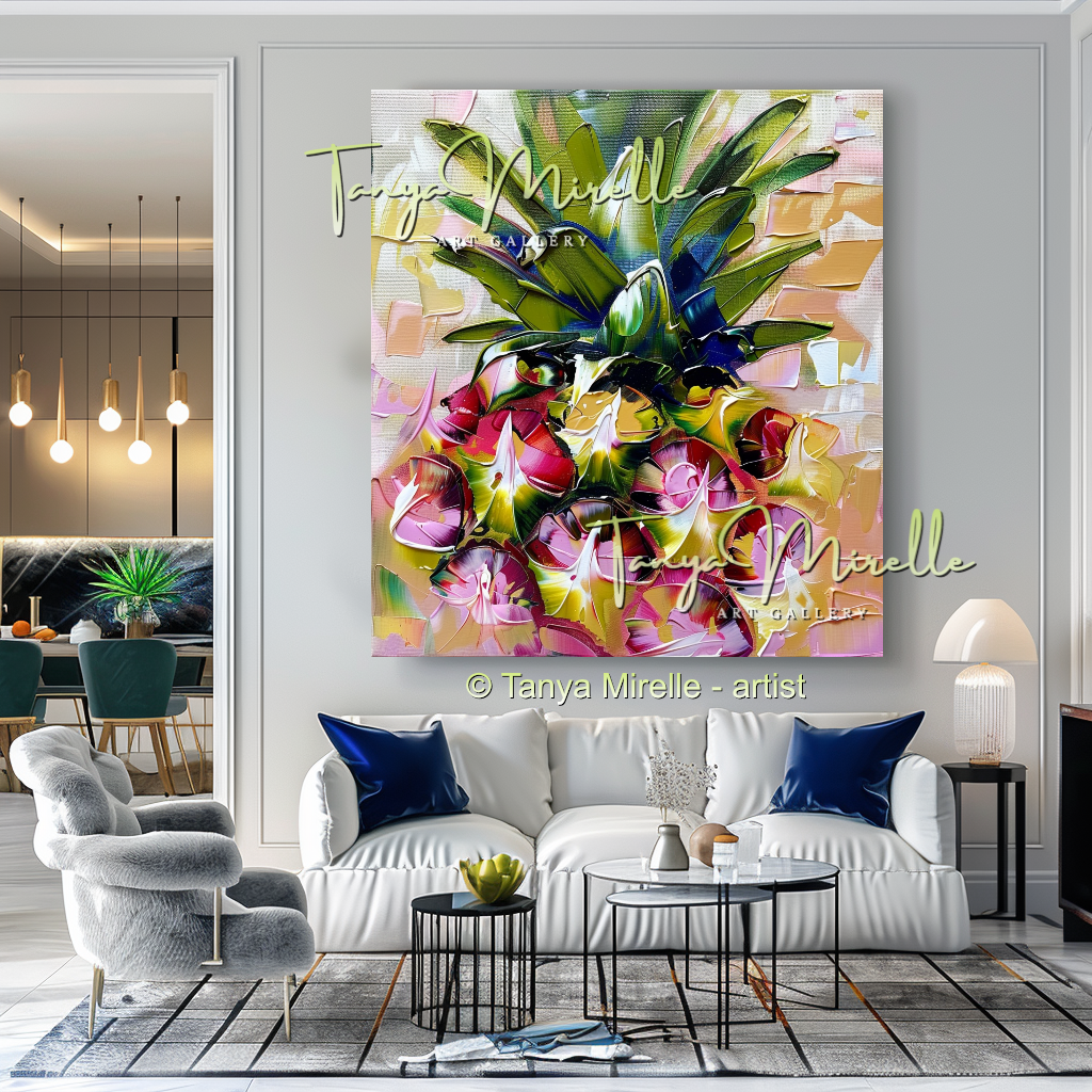 Colorful Exotic Fruit, Abstract Pineapple Textured Art #252