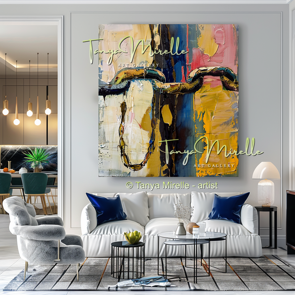 Chains Palette Knife Abstract Oil Painting, Large Canvas Art #256