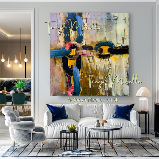 Chains Palette Knife Abstract Oil Painting, Large Canvas Art #256