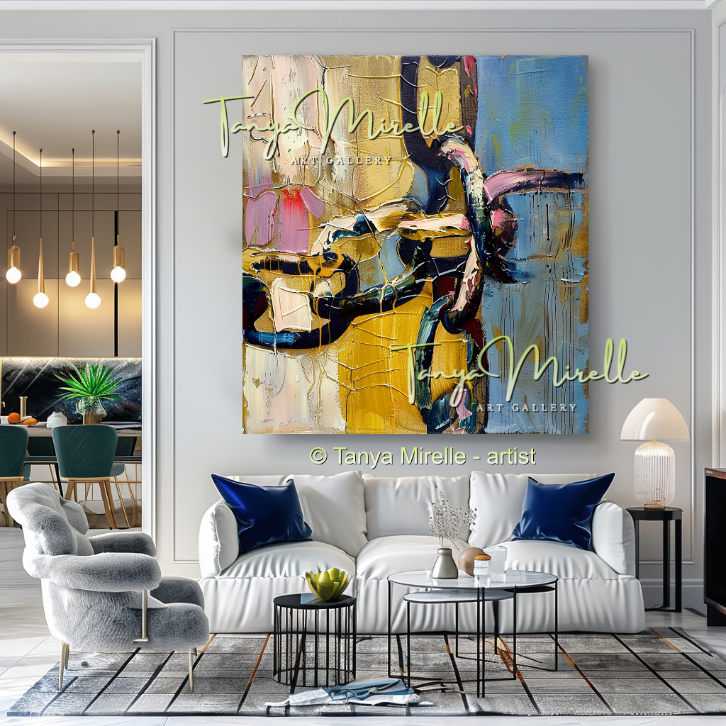 Chains Palette Knife Abstract Oil Painting, Large Canvas Art #256