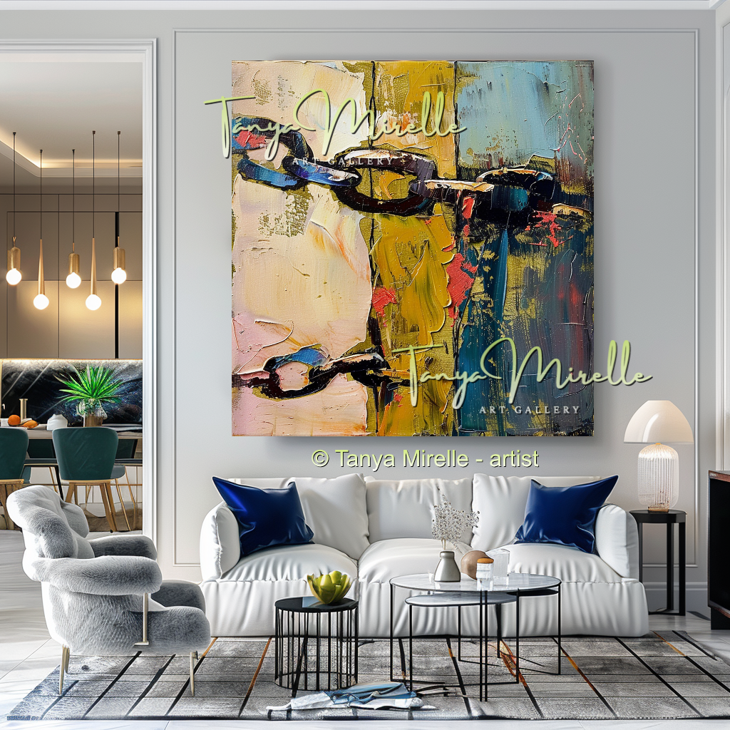 Chains Palette Knife Abstract Oil Painting, Large Canvas Art #256
