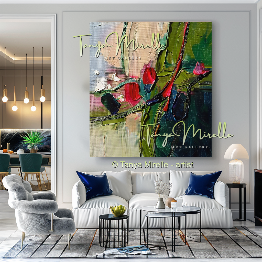 Elegant Abstract Flower Wall Art, Oil Impasto Painting #241