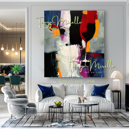 Crimson Pour – Abstract Wine Glass Impasto Painting #260