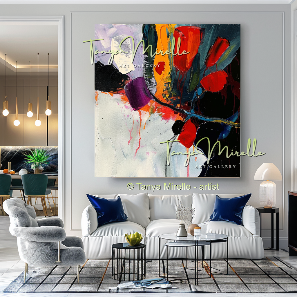Red Modern Abstract Impasto Painting, Textured Home Decor #261