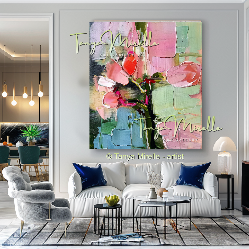 Elegant Abstract Flower Wall Art, Oil Impasto Painting #240