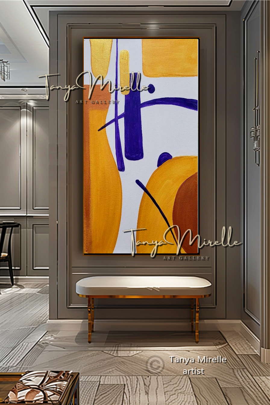 Gold Abstract Painting on Canvas - Modern Minimalist Wall Art Decor #113