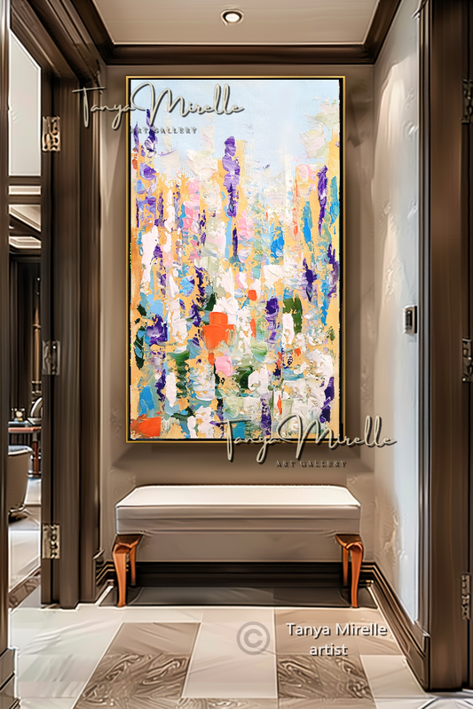 Modern Floral Meadow Wall Art - Colorful Abstract Impasto Oil Painting on Canvas #32