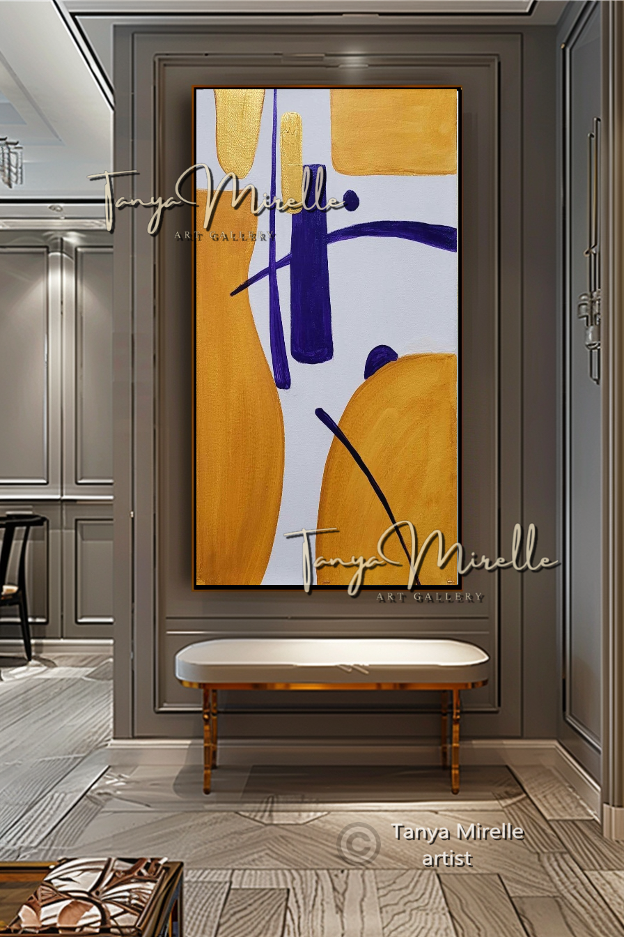 Gold Abstract Painting on Canvas - Modern Minimalist Wall Art Decor #114