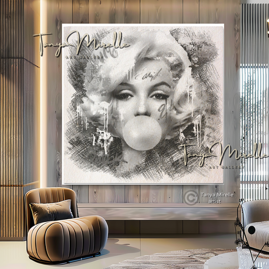 Marilyn Monroe Bubble Gum Art, Drawn in Pencil Art Print B canvas print canvas wall art giclée prints graffiti art print graffiti canvas graffiti canvas art large canvas print large wall art Large Wall Art Decor merilyn monroe art print Merilyn Monroe painting modern abstract art modern art print pop art print print on canvas ready to hang canvas street art on canvas stretched canvas art wall art prints