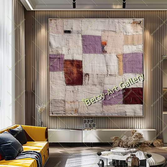 Boho Patchwork Abstract Canvas Print - Colorful Textile-Inspired Wall Art