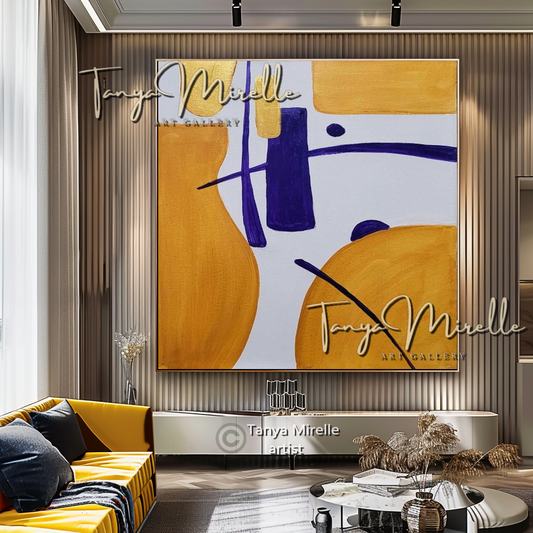Gold Abstract Painting on Canvas - Modern Minimalist Wall Art Decor #114