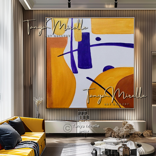 Gold Abstract Painting on Canvas - Modern Minimalist Wall Art Decor #113