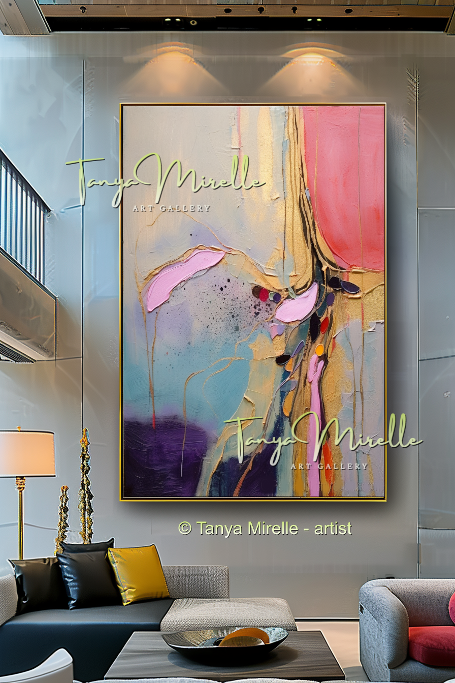Blue Pink Modern Abstract Impasto Painting #147