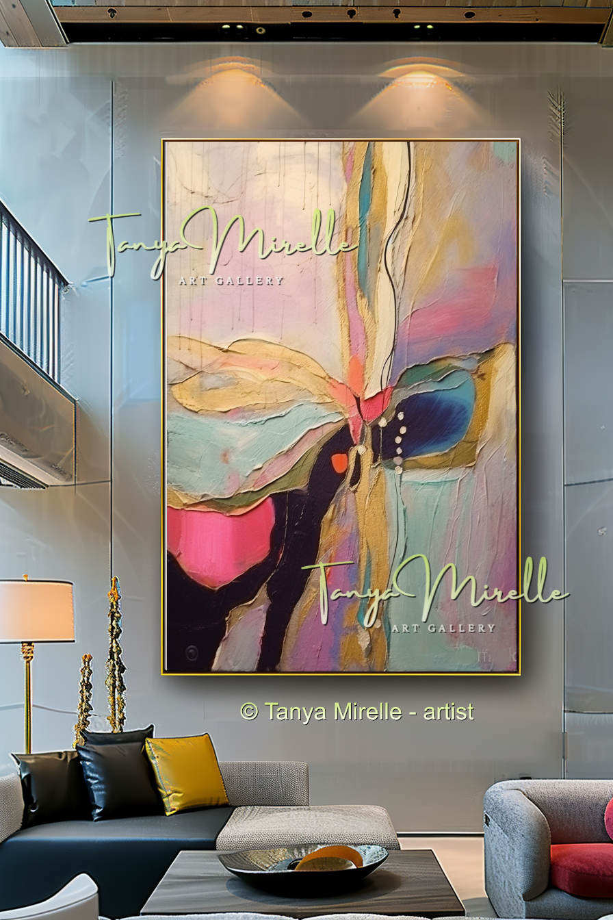 Blue Pink Modern Abstract Impasto Painting #147