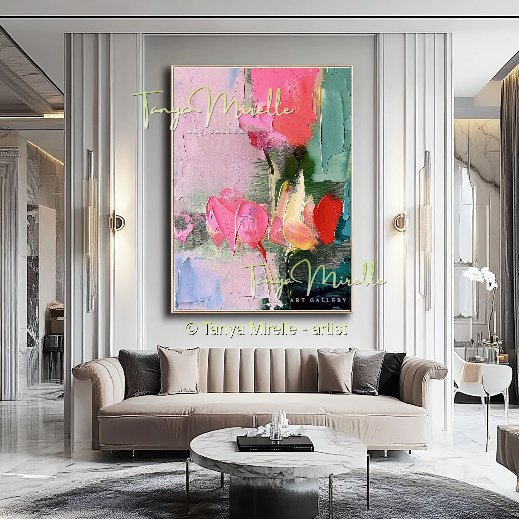 Elegant Abstract Flower Wall Art, Oil Impasto Painting #240