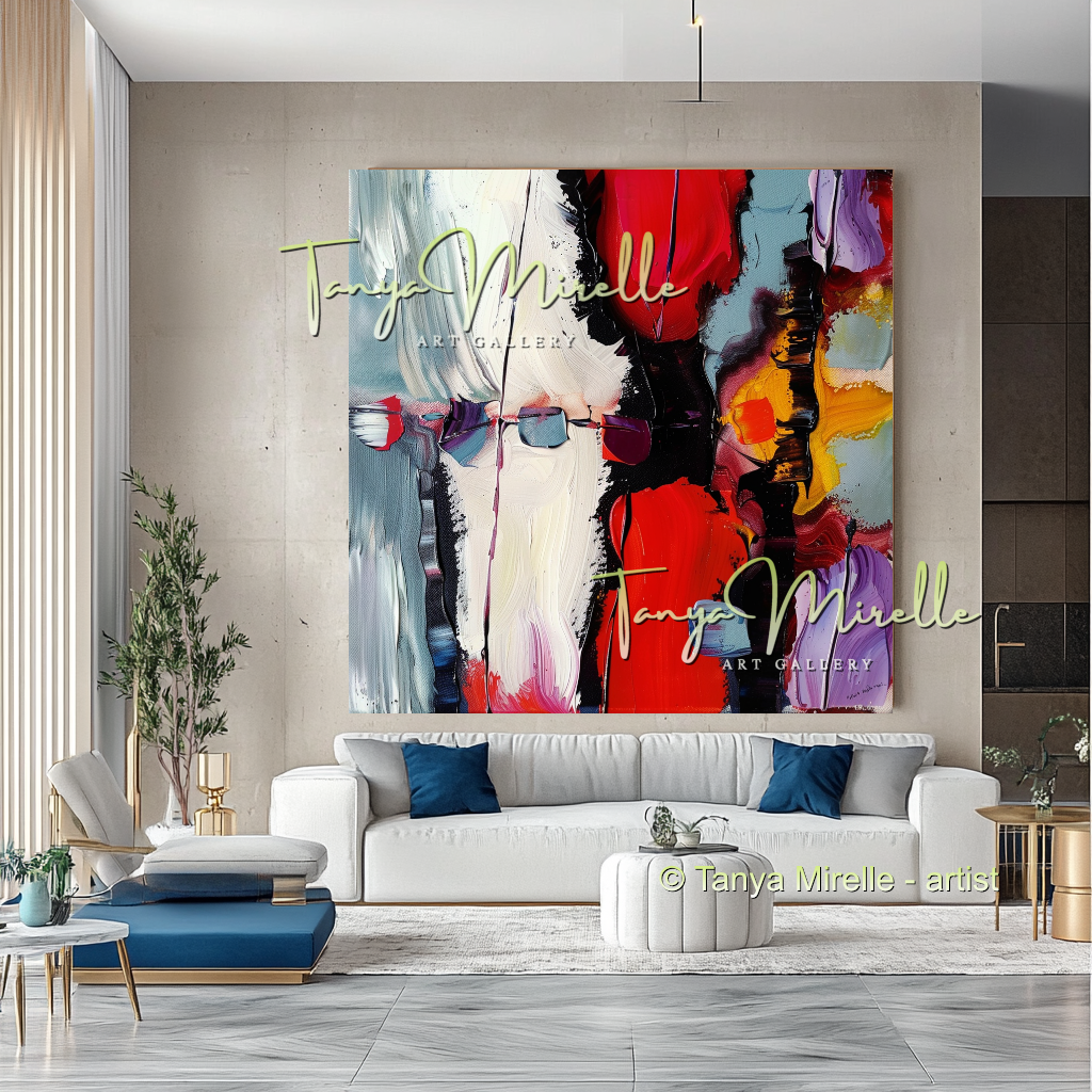 Impasto Oil Canvas Wall Art, Bold Red Accents #299