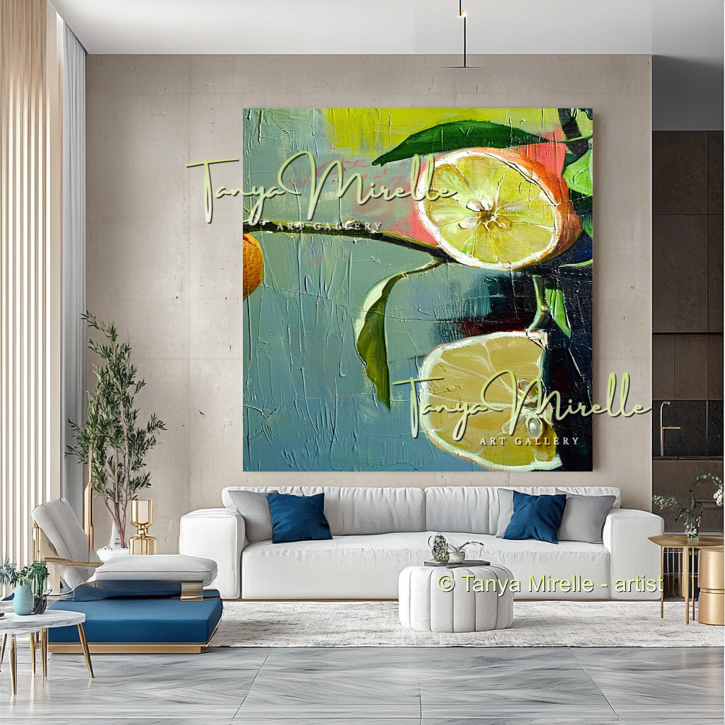 Citron Abstract Oil Painting Canvas, Kitchen Wall Decor #275