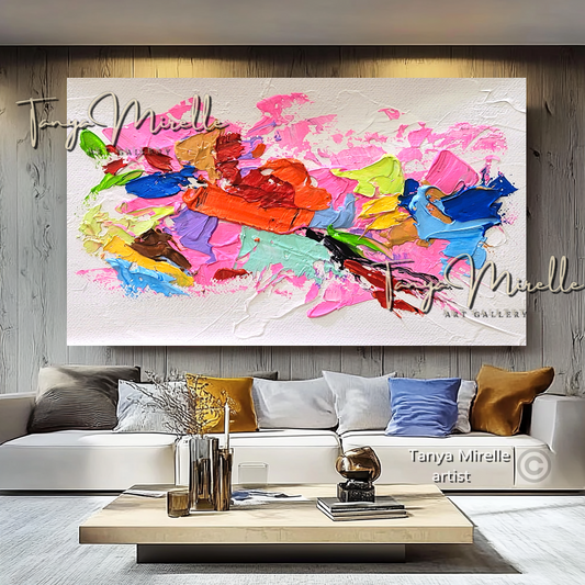 Vibrant Pink Abstract Impasto Painting - Colorful Modern Wall Art #136
