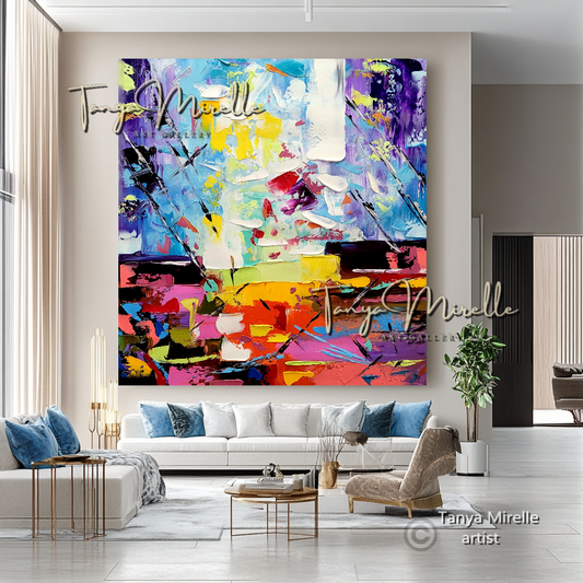 Rainbow Abstract Impasto Painting - Textured Modern Wall Art on Canvas #85