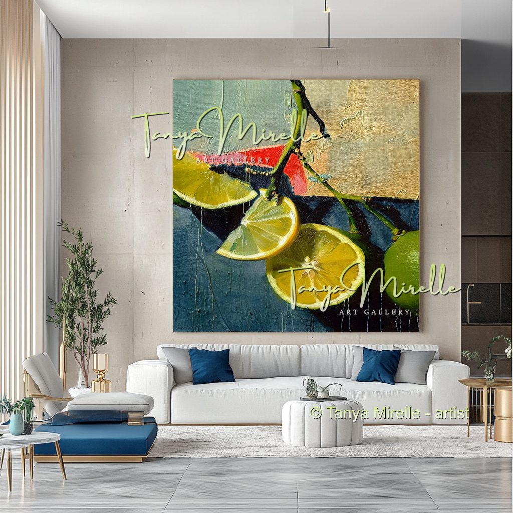 Citron Abstract Oil Painting Canvas, Kitchen Wall Decor #275
