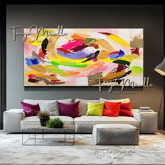 Modern Abstract Wall Art - Colorful Impasto Oil Painting on Canvas #19, No Frame abstract art abstract expressionism artistic gift colorful painting contemporary painting creative painting dreamy art fine art gallery art handmade painting high-relief art home decor home office decor impasto oil painting kaleidoscope art large wall art living room art modern wall art multicolor abstract original artwork textured canvas thick paint strokes unique decor vibrant colors