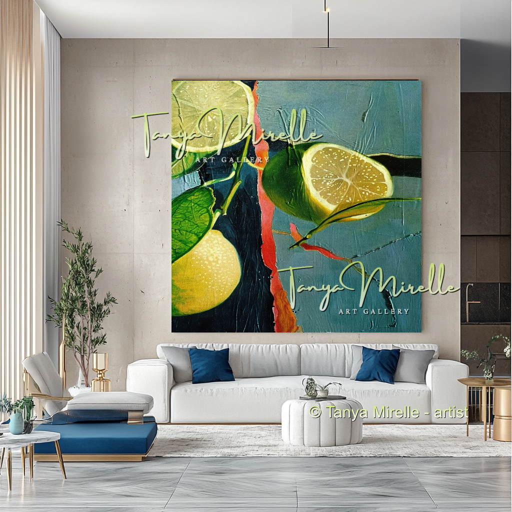Citron Abstract Oil Painting Canvas, Kitchen Wall Decor #275