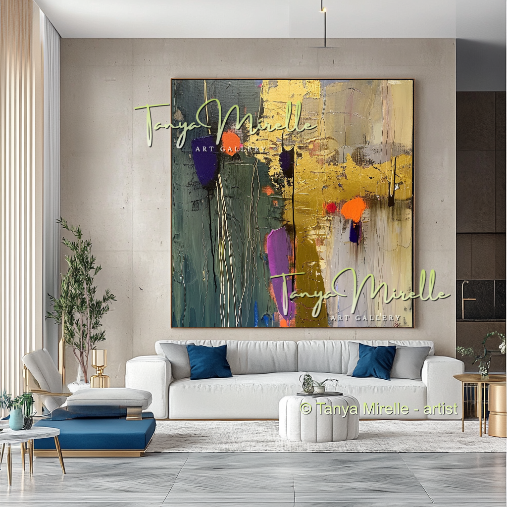 Green Gold Impasto Abstract Art - Modern Wall Art #191