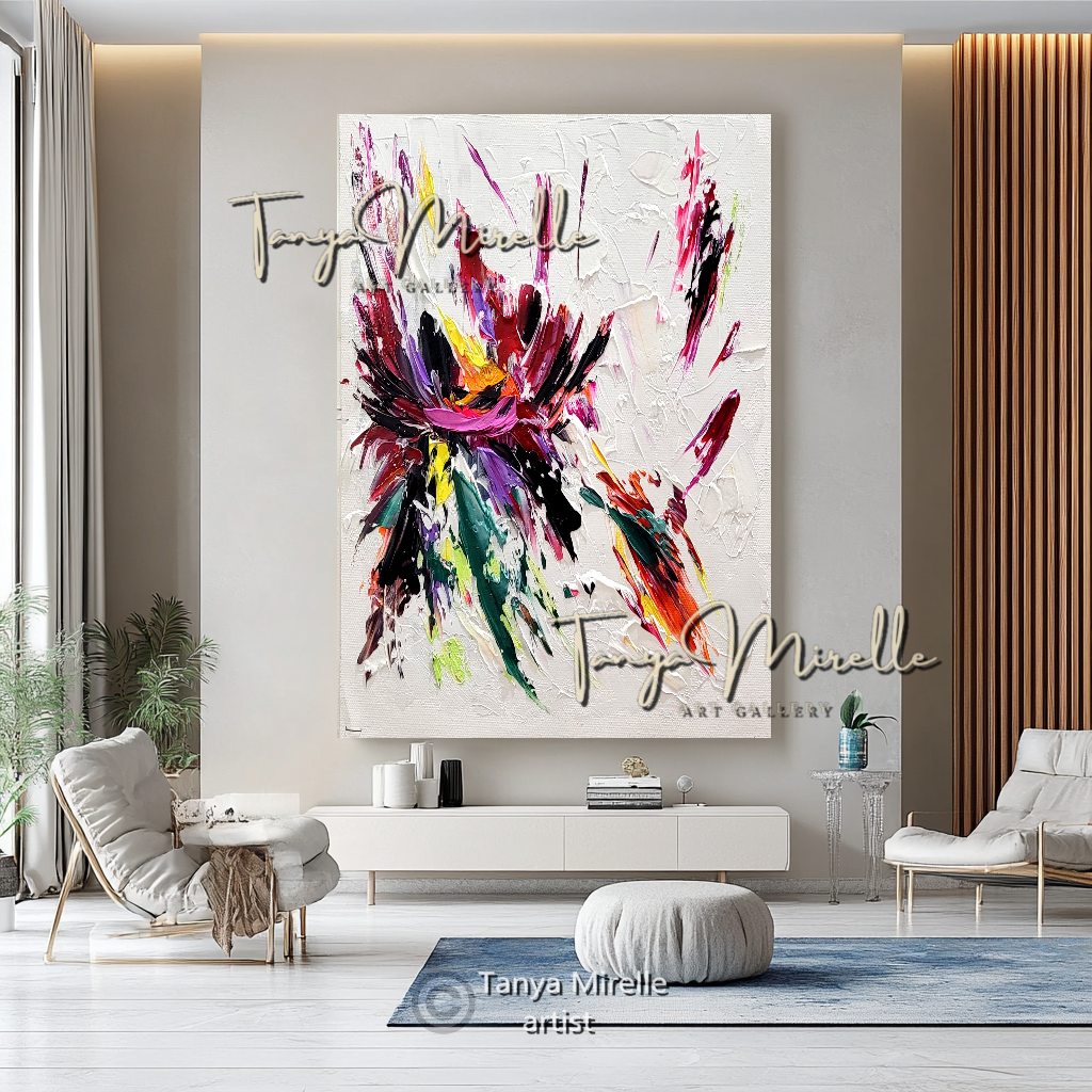 Abstract Floral Painting - Colorful Modern Wall Art Canvas #105