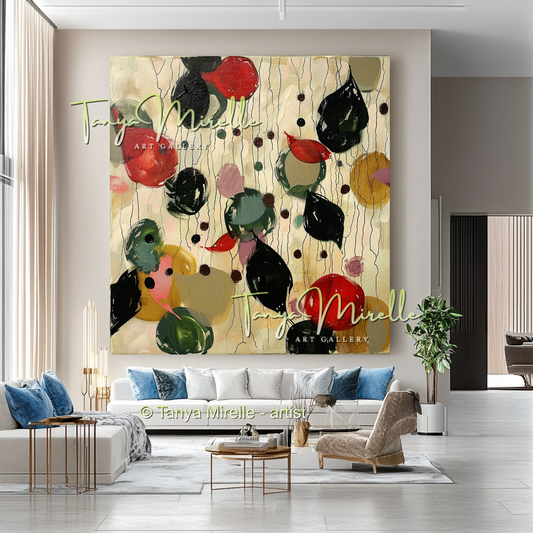 Dinamatic Red and Green Abstract Impasto Painting #209