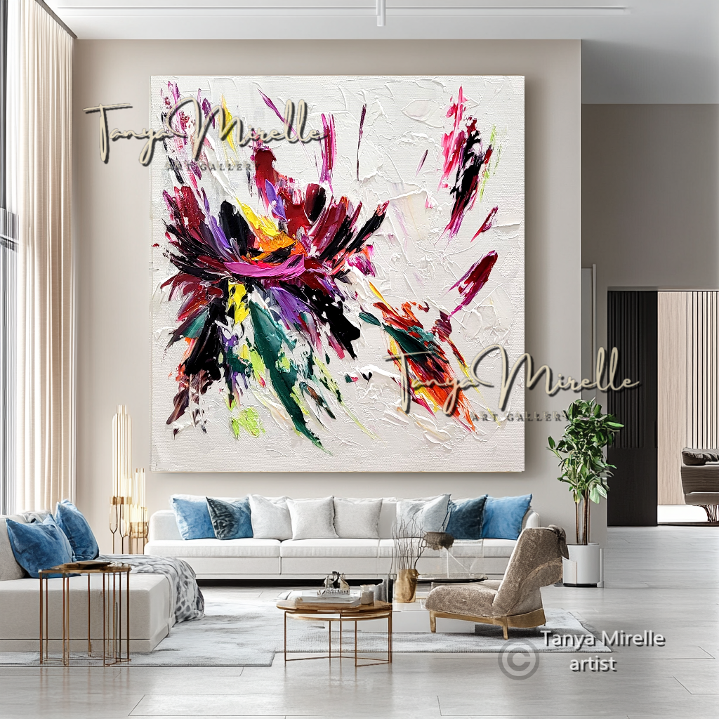 Abstract Floral Painting - Colorful Modern Wall Art Canvas #105
