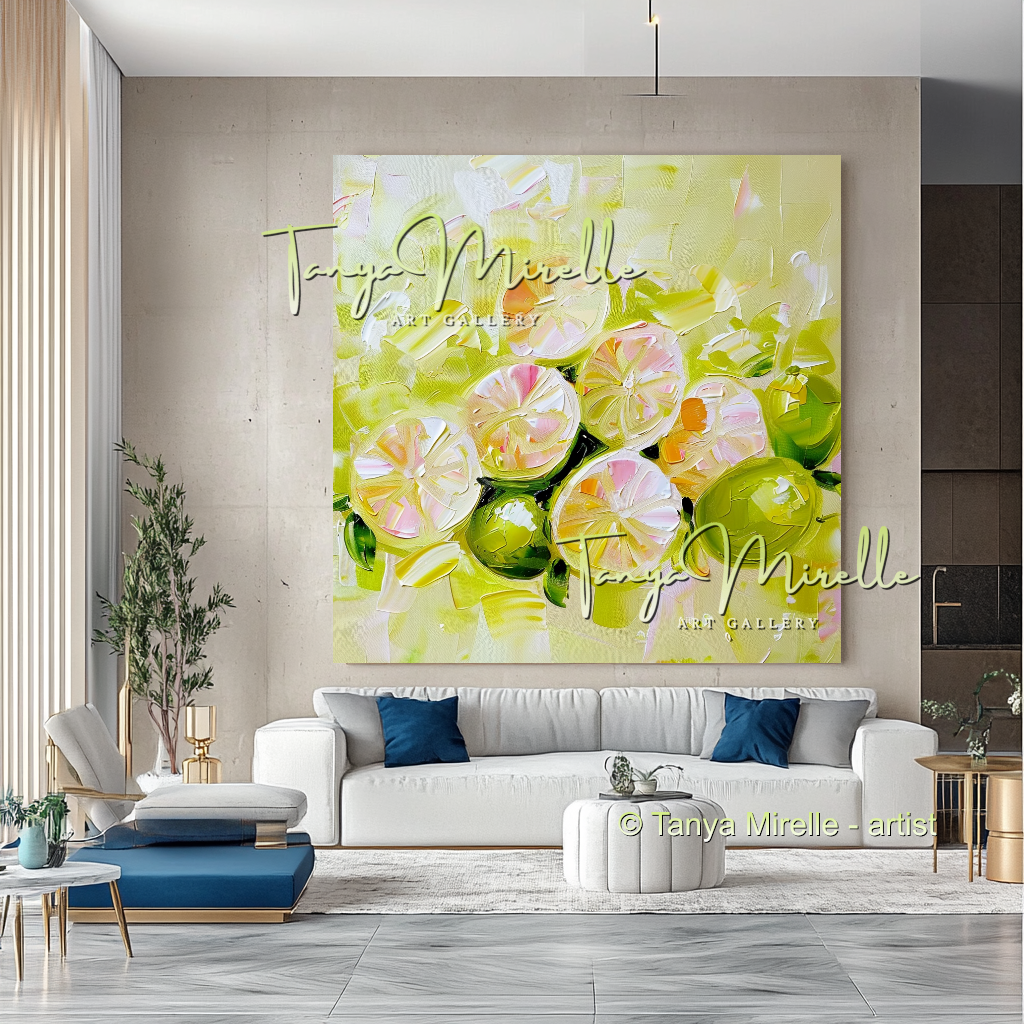 Citron Abstract Oil Painting Canvas, Kitchen Wall Decor #276