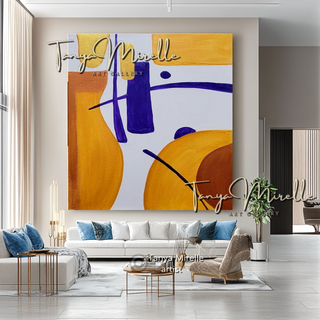 Gold Abstract Painting on Canvas - Modern Minimalist Wall Art Decor #113